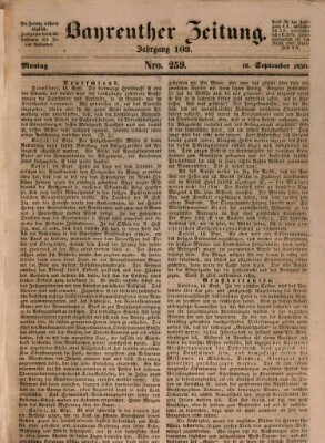 Bayreuther Zeitung Montag 16. September 1850