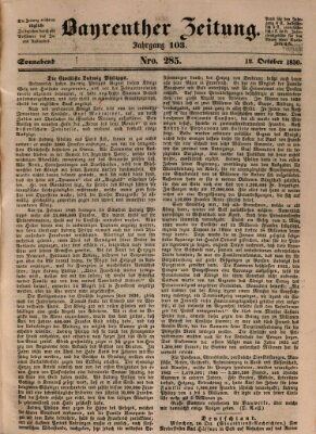 Bayreuther Zeitung Samstag 12. Oktober 1850