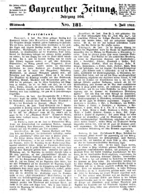 Bayreuther Zeitung Mittwoch 2. Juli 1851