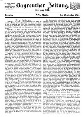 Bayreuther Zeitung Sonntag 14. September 1851