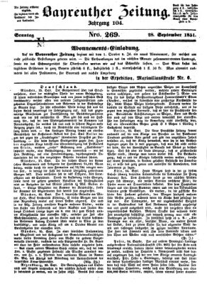 Bayreuther Zeitung Sonntag 28. September 1851