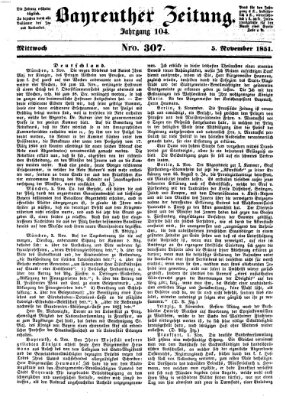 Bayreuther Zeitung Mittwoch 5. November 1851