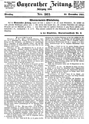 Bayreuther Zeitung Dienstag 30. Dezember 1851