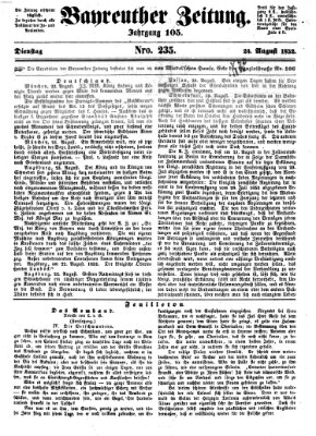 Bayreuther Zeitung Dienstag 24. August 1852