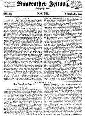 Bayreuther Zeitung Dienstag 7. September 1852