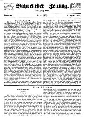 Bayreuther Zeitung Sonntag 3. April 1853