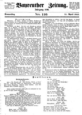 Bayreuther Zeitung Donnerstag 21. April 1853