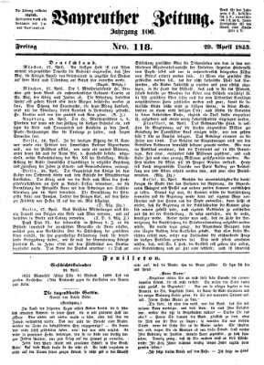 Bayreuther Zeitung Freitag 29. April 1853
