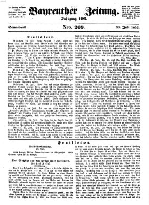 Bayreuther Zeitung Samstag 30. Juli 1853