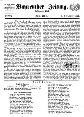 Bayreuther Zeitung Freitag 2. September 1853
