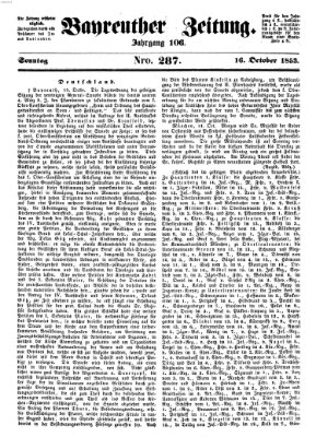 Bayreuther Zeitung Sonntag 16. Oktober 1853
