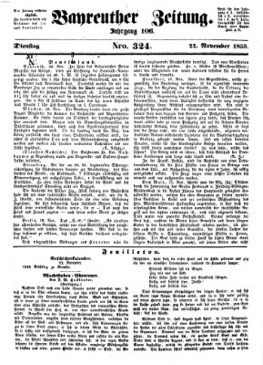 Bayreuther Zeitung Dienstag 22. November 1853