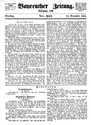 Bayreuther Zeitung Dienstag 13. Dezember 1853
