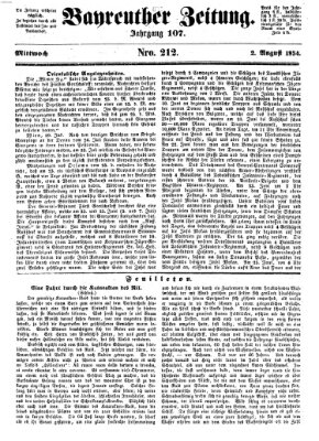 Bayreuther Zeitung Mittwoch 2. August 1854
