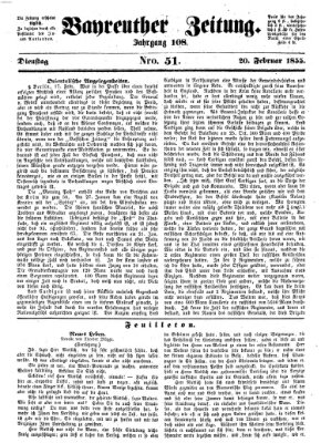 Bayreuther Zeitung Dienstag 20. Februar 1855