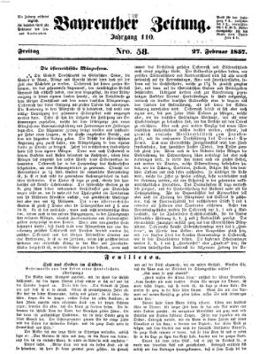 Bayreuther Zeitung Freitag 27. Februar 1857