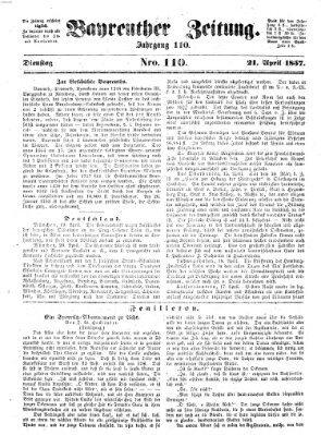 Bayreuther Zeitung Dienstag 21. April 1857