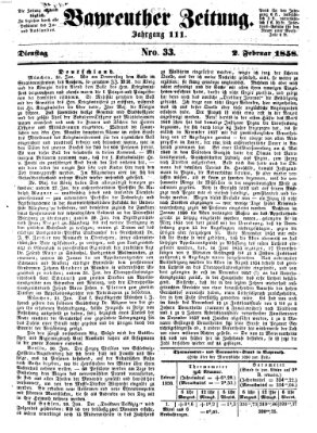 Bayreuther Zeitung Dienstag 2. Februar 1858
