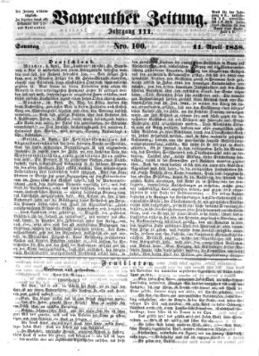 Bayreuther Zeitung Sonntag 11. April 1858