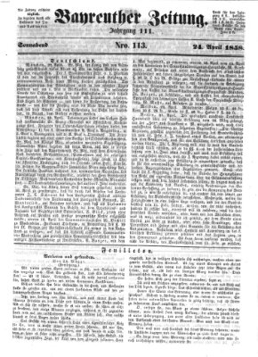 Bayreuther Zeitung Samstag 24. April 1858