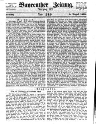 Bayreuther Zeitung Dienstag 9. August 1859