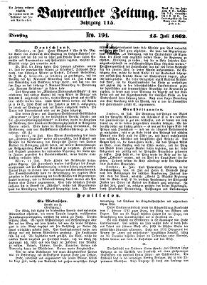 Bayreuther Zeitung Dienstag 15. Juli 1862