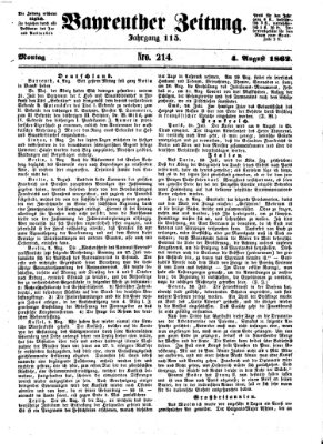 Bayreuther Zeitung Montag 4. August 1862
