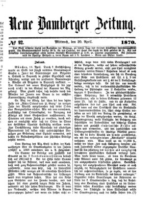 Neue Bamberger Zeitung (Bamberger Zeitung) Mittwoch 20. April 1870