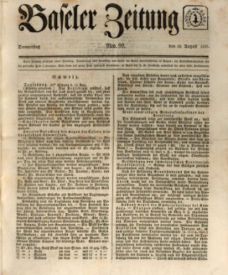 Basler Zeitung Donnerstag 18. August 1831