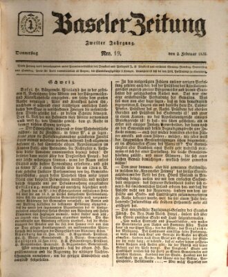 Basler Zeitung Donnerstag 2. Februar 1832