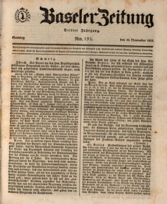 Basler Zeitung Samstag 30. November 1833