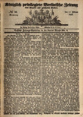 Königlich privilegirte Berlinische Zeitung von Staats- und gelehrten Sachen (Berlinische privilegirte Zeitung) Sonntag 11. Februar 1849