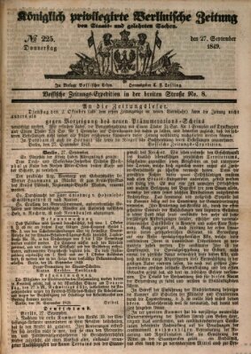 Königlich privilegirte Berlinische Zeitung von Staats- und gelehrten Sachen (Berlinische privilegirte Zeitung) Donnerstag 27. September 1849