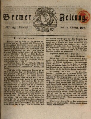 Bremer Zeitung Sonntag 12. Oktober 1817