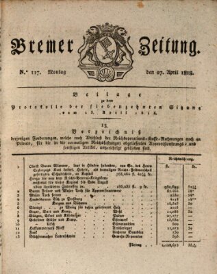 Bremer Zeitung Montag 27. April 1818