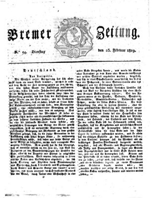 Bremer Zeitung Dienstag 23. Februar 1819