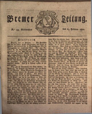 Bremer Zeitung Mittwoch 23. Februar 1820