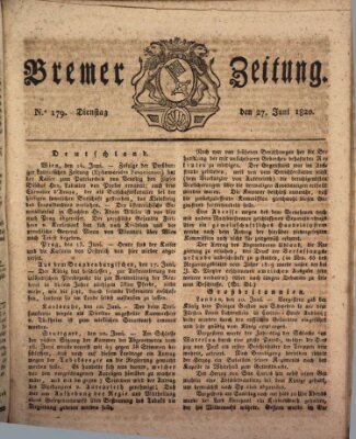 Bremer Zeitung Dienstag 27. Juni 1820