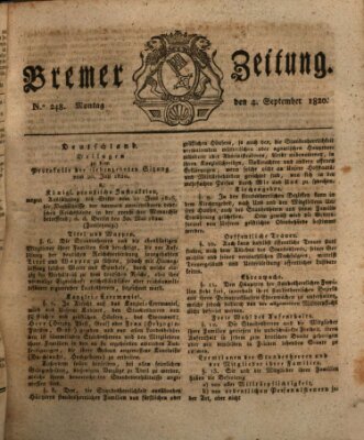 Bremer Zeitung Montag 4. September 1820