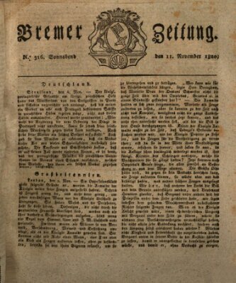 Bremer Zeitung Samstag 11. November 1820