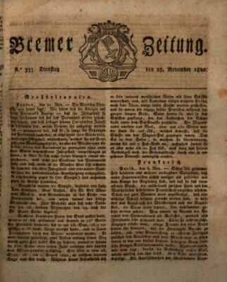 Bremer Zeitung Dienstag 28. November 1820