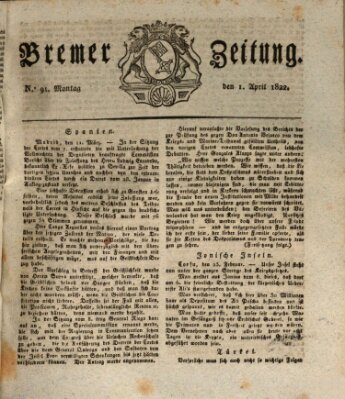 Bremer Zeitung Montag 1. April 1822