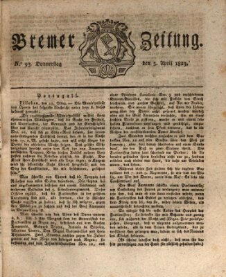 Bremer Zeitung Donnerstag 3. April 1823