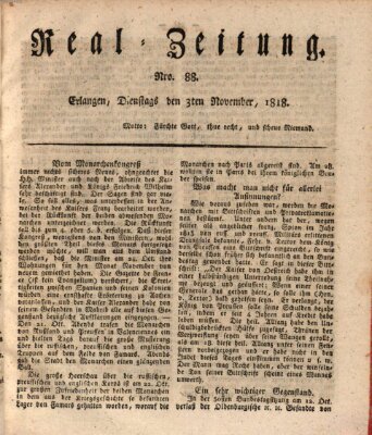 Erlanger Real-Zeitung Dienstag 3. November 1818