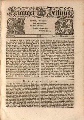 Erlanger Zeitung (Erlanger Real-Zeitung) Donnerstag 21. November 1822