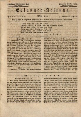 Erlanger Zeitung (Erlanger Real-Zeitung) Samstag 7. Oktober 1826