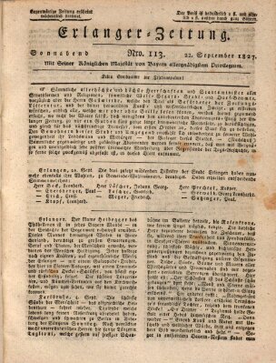 Erlanger Zeitung (Erlanger Real-Zeitung) Samstag 22. September 1827