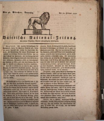 Baierische National-Zeitung Donnerstag 22. Februar 1810