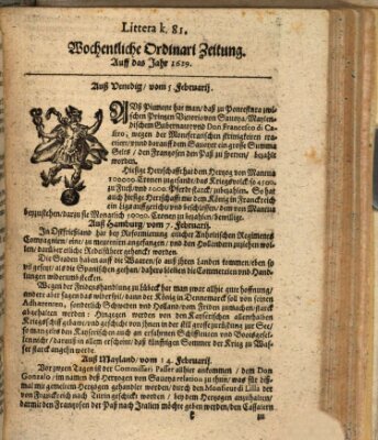 Wochentliche Ordinari Zeitung (Süddeutsche Presse) Montag 5. Februar 1629