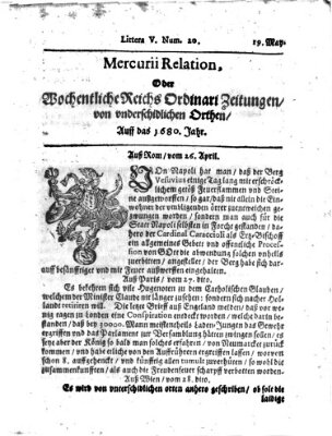 Mercurii Relation, oder wochentliche Reichs Ordinari Zeitungen, von underschidlichen Orthen (Süddeutsche Presse) Sonntag 19. Mai 1680